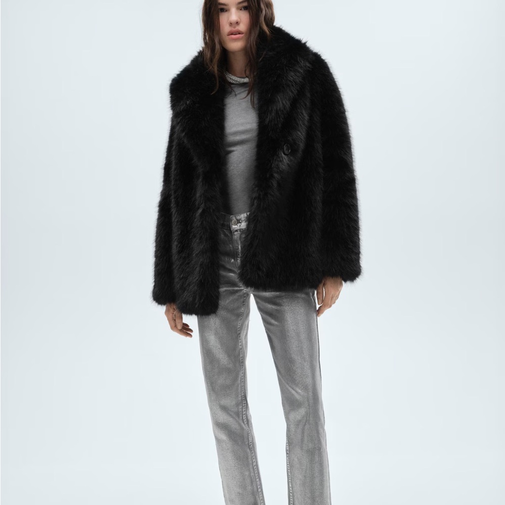 Mango Faux-Fur Coat With Lapels